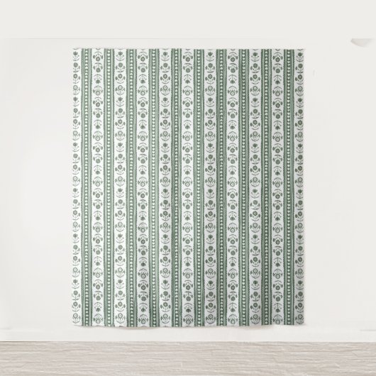Groen & Wit Botanisch Blokdruk Huwelijk Wandkleed (Voorkant)