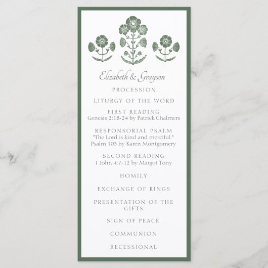 Groen & Wit Botanisch Blokdruk Menu (Voorkant)