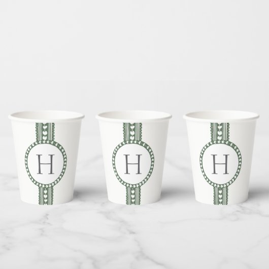 Groen & Wit Botanisch Blokdruk Papieren Bekers (Multi)