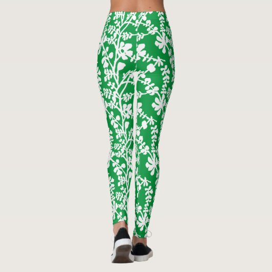 Groen-wit botanisch herhalingspatroon leggings (Achterkant)