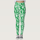 Groen-wit botanisch herhalingspatroon leggings (Voorkant)
