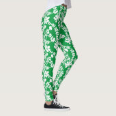Groen-wit botanisch herhalingspatroon leggings (Rechts)