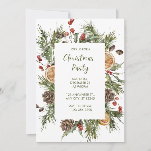 Groen-wit Botanisch Kerstfeest Kaart (Voorkant)