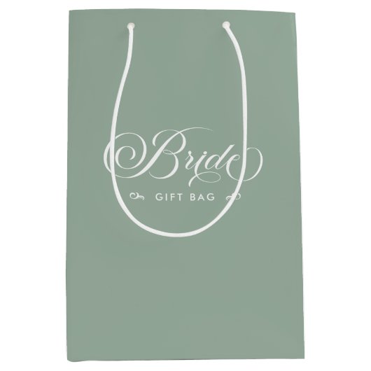 Groen Wit Bruid Elegant Script Typografie Medium Cadeauzakje (Voorkant)