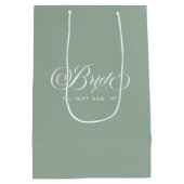 Groen Wit Bruid Elegant Script Typografie Medium Cadeauzakje (Achterkant)