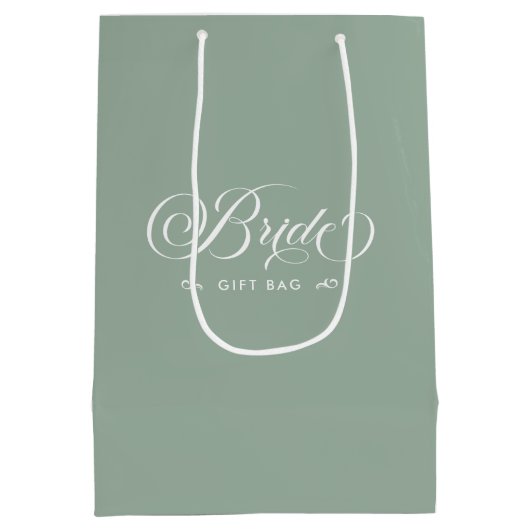 Groen Wit Bruid Elegant Script Typografie Medium Cadeauzakje (Achterkant)