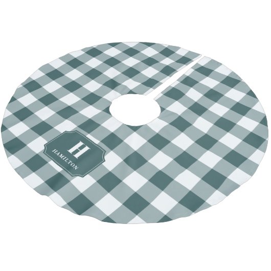Groen & Wit Buffalo Plaid Monogram Boomrok Kerstboom Rok (Gekanteld)