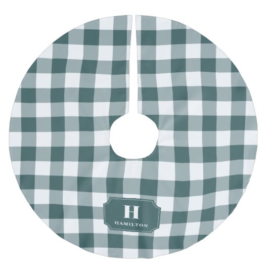 Groen & Wit Buffalo Plaid Monogram Boomrok Kerstboom Rok (Voorkant)