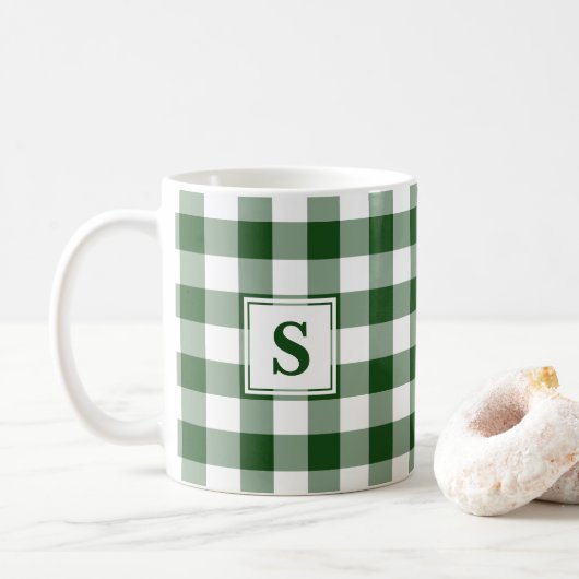 Groen wit buffelpatroon met monogram koffiemok (Met donut)