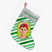 Groen Wit Candy Cane Patroon Kerst Leuk Foto Kleine Kerstsok (Voorkant (Hangend))