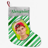 Groen Wit Candy Cane Patroon Kerst Leuk Foto Kleine Kerstsok (Voorkant)