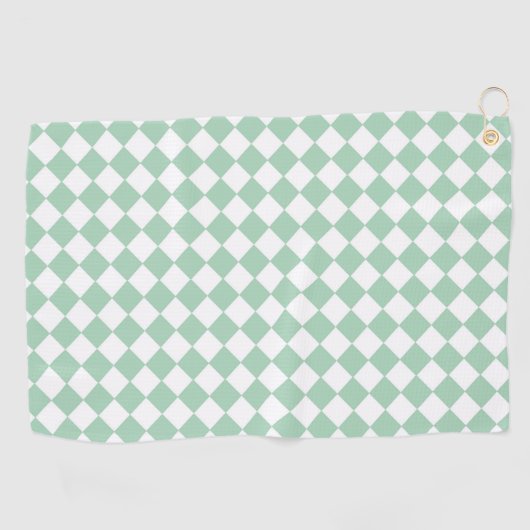 Groen Wit Checker Diamant Patroon Golfhanddoek (Horizontaal)