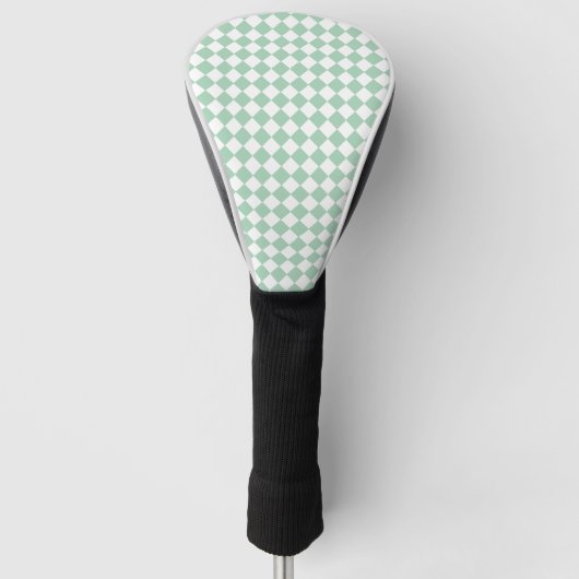 Groen Wit Checker Diamant Patroon Golfheadcover (Voorkant)