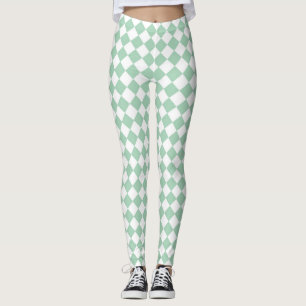 Groen Wit Checker Diamant Patroon Leggings