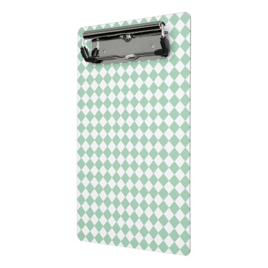 Groen Wit Checker Diamant Patroon Mini Klembord (Angled2)