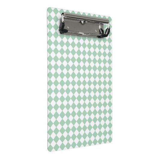 Groen Wit Checker Diamant Patroon Mini Klembord (Schuin)
