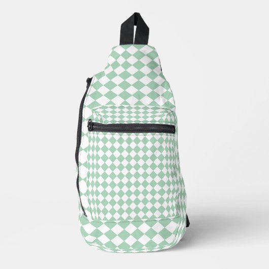 Groen Wit Checker Diamant Patroon Sling Bag (Voorkant)