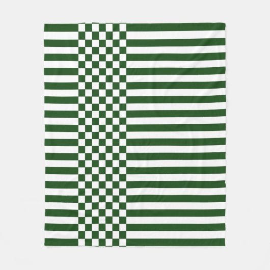 Groen & Wit Checker & Strepen herhalen patroon Fleece Deken (Voorkant)