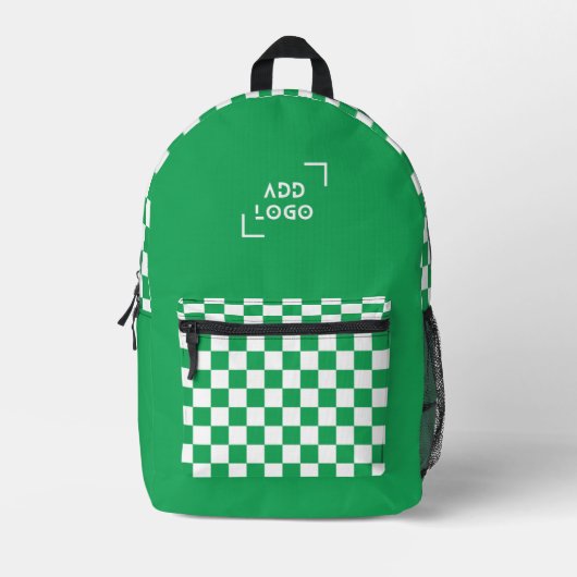 Groen Wit Checkerboard Check Pattern Logo Bedrukte Rugzak (Voorkant)