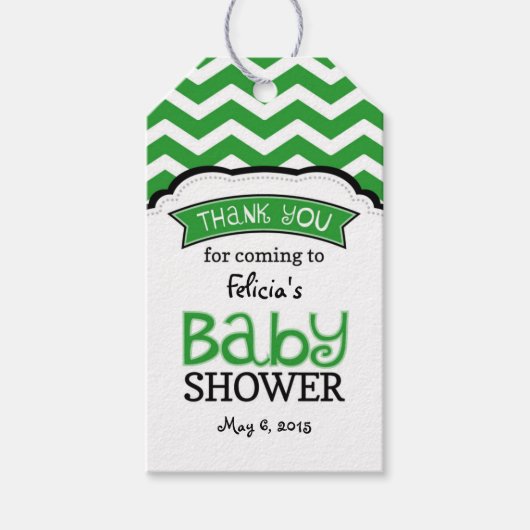 Groen Wit Chevron Baby shower Dank Labels Cadeaulabel (Voorkant)