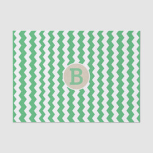 Groen wit Chevron Pattern Monogram Initiaal Tissuepapier