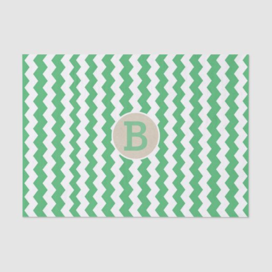 Groen wit Chevron Pattern Monogram Initiaal Tissuepapier (Voorkant)
