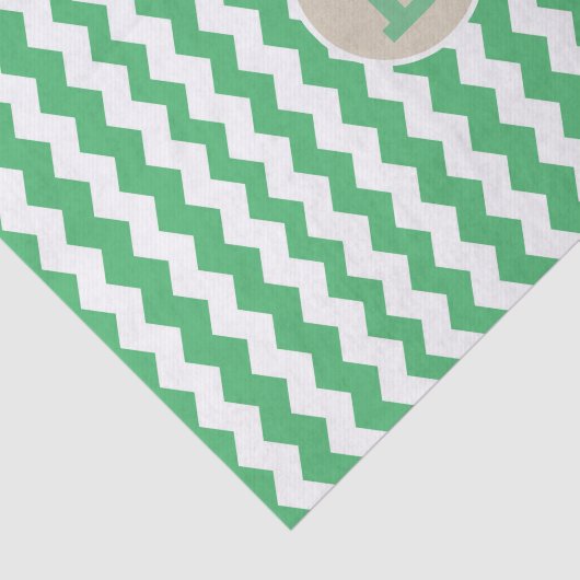 Groen wit Chevron Pattern Monogram Initiaal Tissuepapier (Detail)