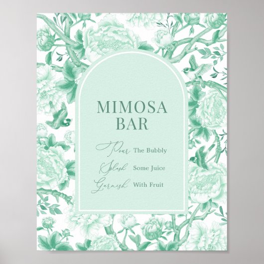 Groen Wit Chinoiserie Mimosa Bar Trouwbord Poster (Voorkant)