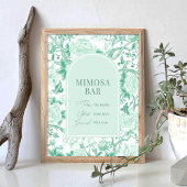 Groen Wit Chinoiserie Mimosa Bar Trouwbord Poster