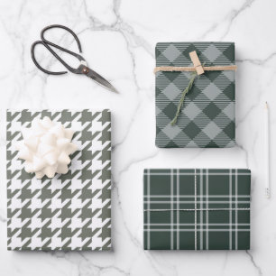 Groen Wit Controleer Dogtand Mix Pattern Inpakpapier Vel
