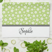 Groen & Wit Daisies gepersonaliseerd Theedoek (Gevouwen)
