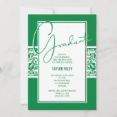 Groen Wit Damask Graduation Party Kaart (Voorkant)