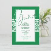 Groen Wit Damask Graduation Party Kaart (Staand voorkant)