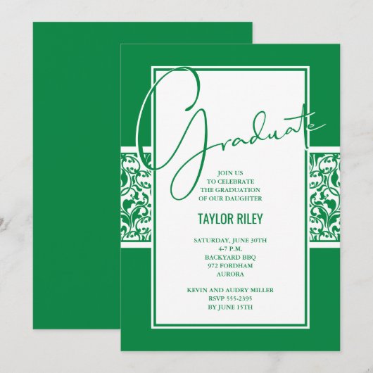Groen Wit Damask Graduation Party Kaart (Voorkant / Achterkant)