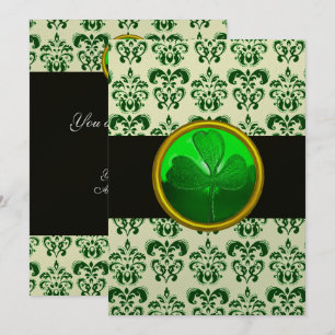 GROEN WIT DAMAST MET KLAVER Zwart Zilver Kaart