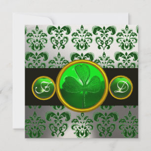 GROEN WIT DAMAST, SHAMROCK MONOGRAAM,Zwart Kaart