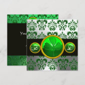 GROEN WIT DAMAST, SHAMROCK MONOGRAM,Zwart Kaart (Voorkant / Achterkant)