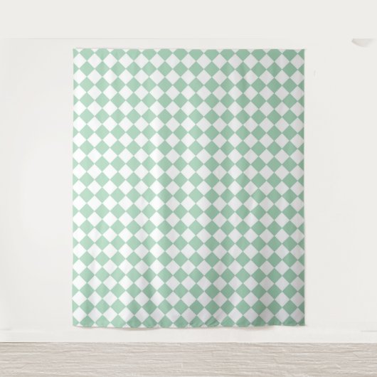 Groen Wit Dambord Diamant Patroon Wandkleed (Voorkant)
