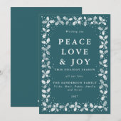 Groen+Wit de Hand Gedrukte Hulstblad Rand Plat Feestdagenkaart (Voorkant / Achterkant)