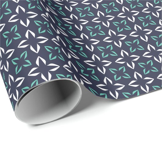 Groen Wit Deep Navy Abstract Bloem Cadeaupapier (Rol Hoek)