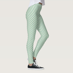 Groen Wit Diagonaal Strepen Patroon Leggings