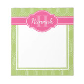 Groen wit diamantpatroon roze monogram notitieblok (Voorkant)