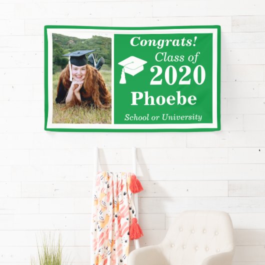 Groen Wit Één Fotoklasse van 2024 Afstuderen Spandoek (Insitu)