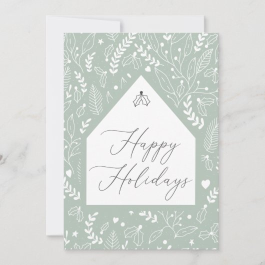 Groen Wit Eenvoudig Bloemen Zakelijk Kerstmis Kaar (Voorkant)