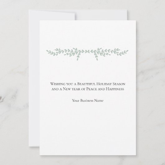 Groen Wit Eenvoudig Bloemen Zakelijk Kerstmis Kaar (Achterkant)