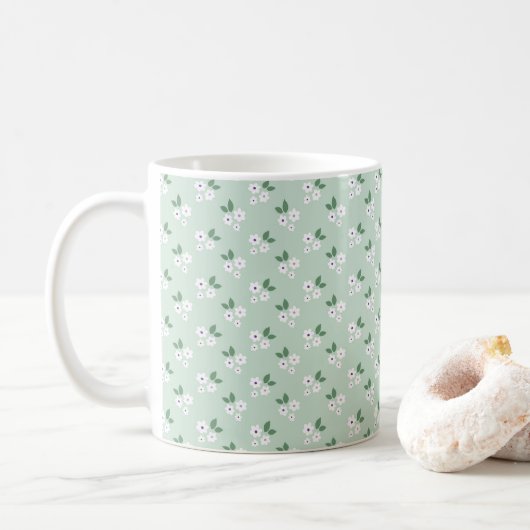 Groen wit eenvoudig Calico-patroon Koffiemok (Met donut)