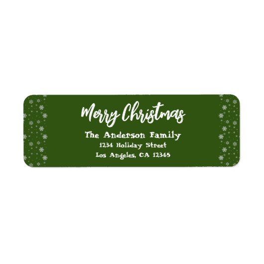 Groen Wit Eenvoudig Modern Sneeuwvlokken Kerstmis Etiket (Voorkant)