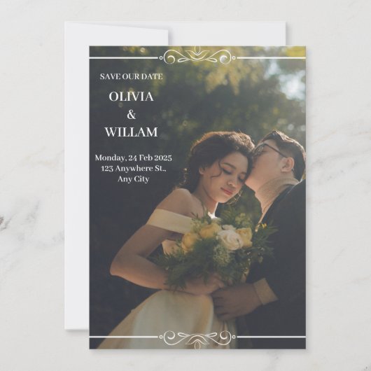 Groen Wit Eenvoudige Huwelijksuitnodiging Kaart (Voorkant)