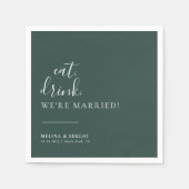 Groen Wit Eet Drink We zijn getrouwd Bruiloft Servet (Voorkant)