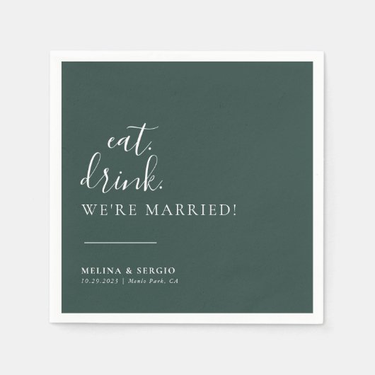Groen Wit Eet Drink We zijn getrouwd Bruiloft Servet (Voorkant)